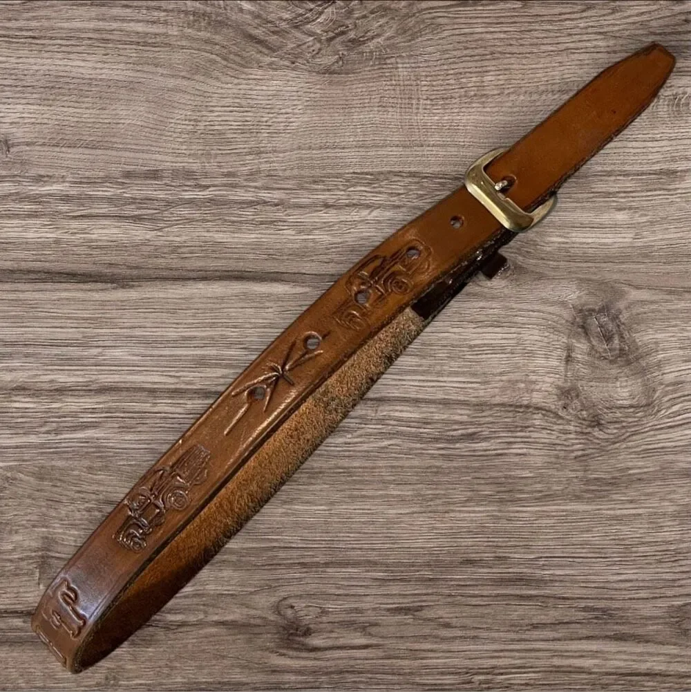 Trent Brown Leather Belt Embossed Name & Trucks Brass Tone Buckle